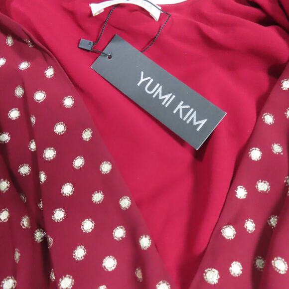 Yumi Kim Wine Hot Spot Heartbeat Mini Dress Surplice Long Blouson Sleeves Small - Picture 8 of 10